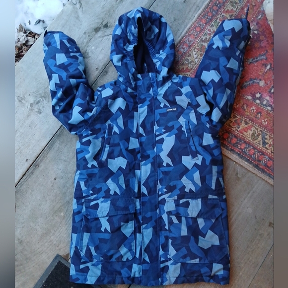 Boy's Lands End L 10/12 Grow-A-Long Jacket Winter Coat Ski Coat Blue Pattern
